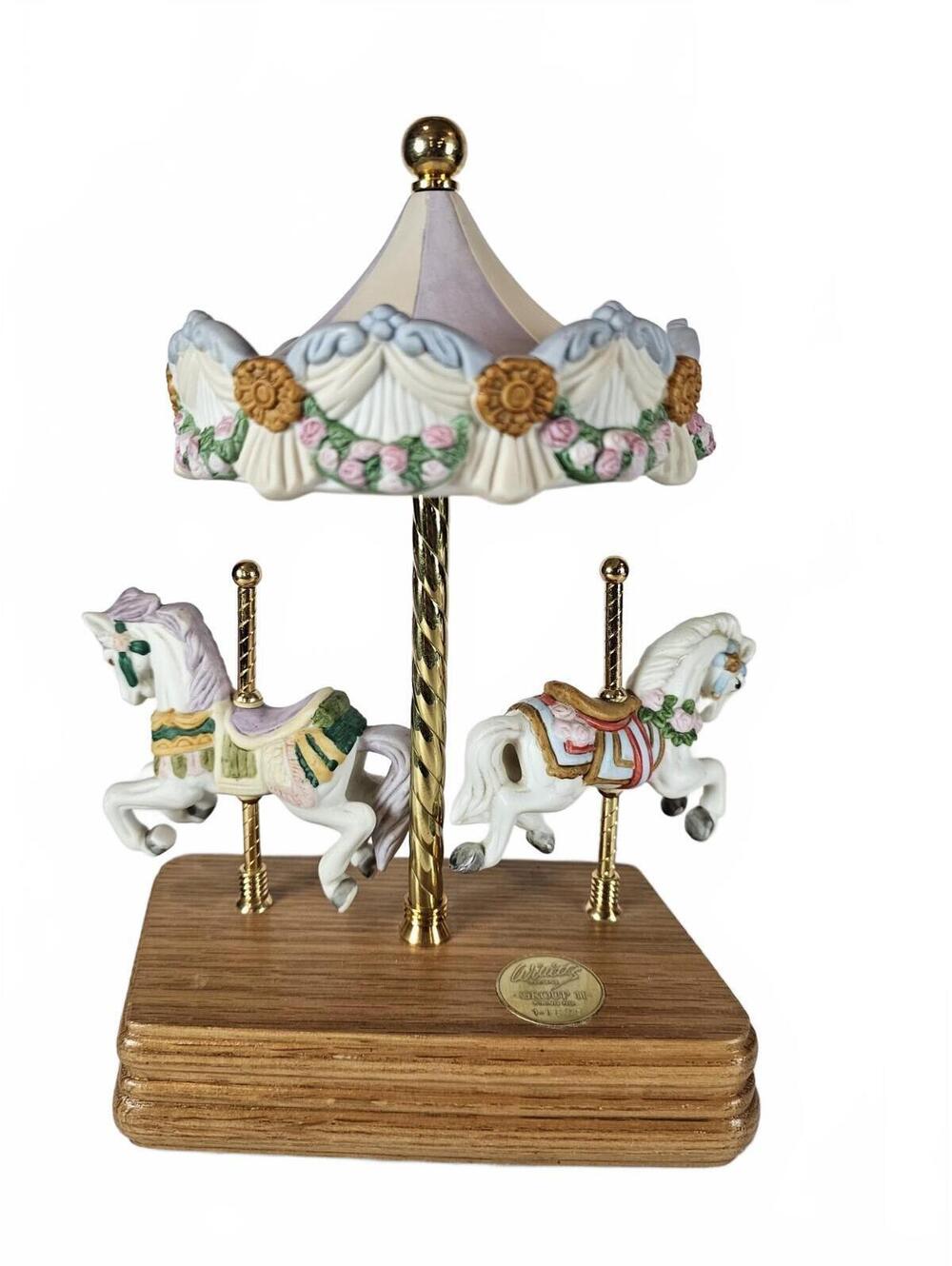 Vintage Willitts Designs Porcelain Carousel Music Box with Wind-Up